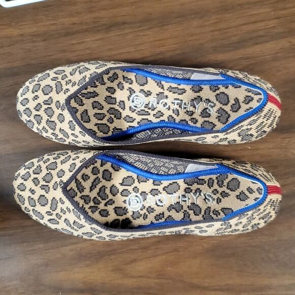 Rothy's *Retired* The Flat: Tan Leopard with Blue & Red Accents Size 6 Like New - Picture 11 of 11